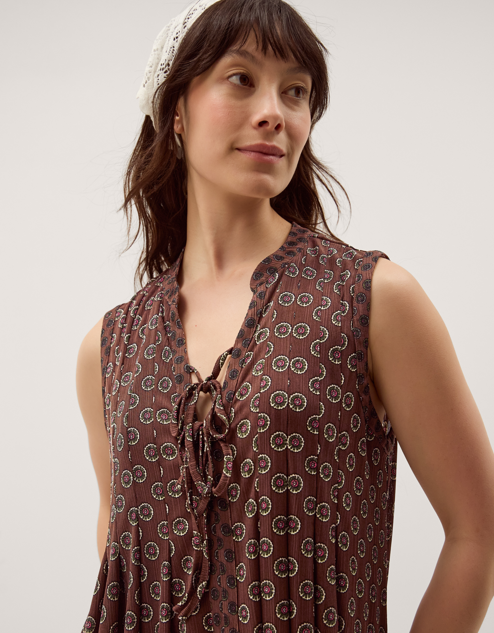 Monsoon Magdalena Geometric Jersey Top in brown