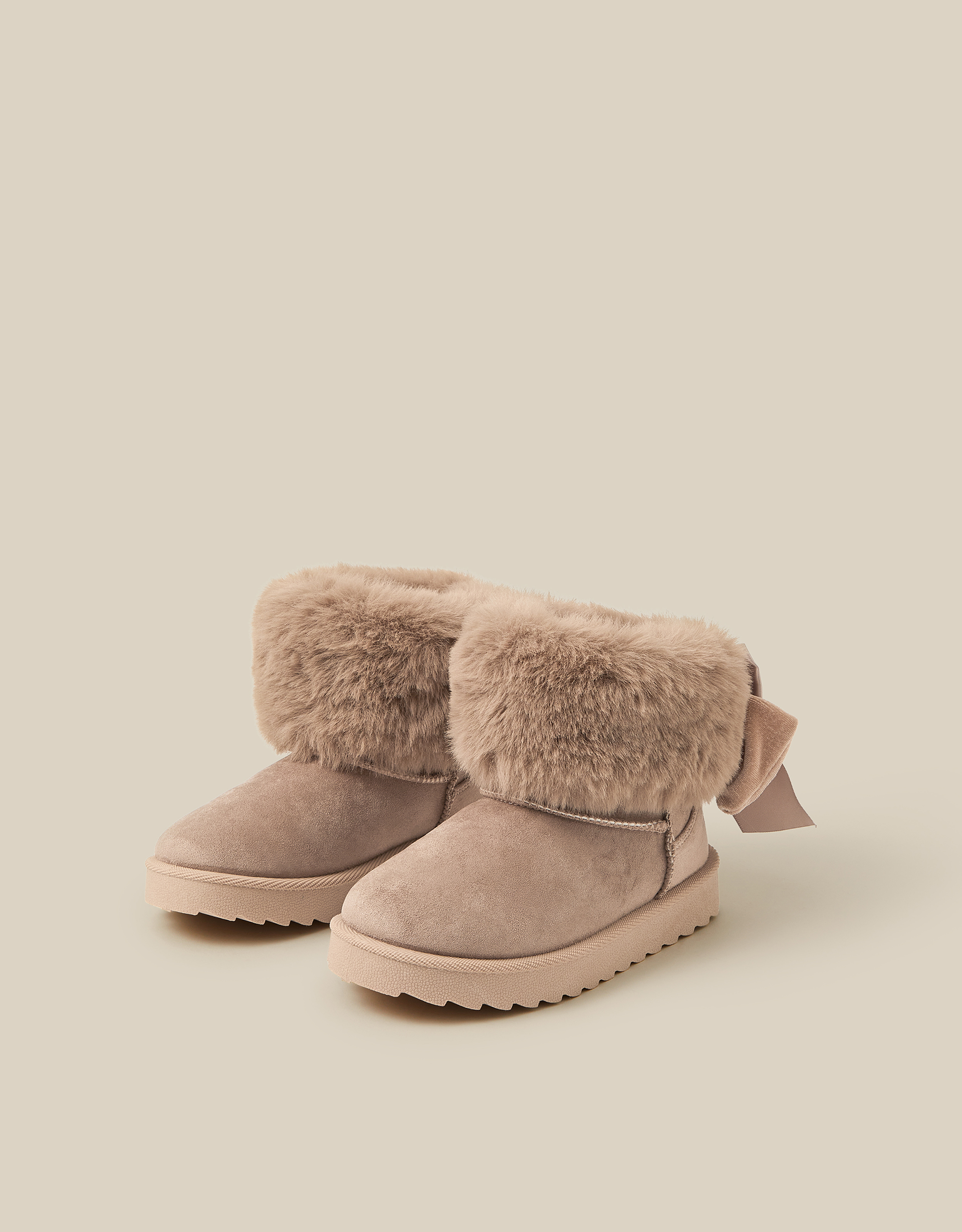 Monsoon Velvet Bow Fluffy Ankle Boots in Brown