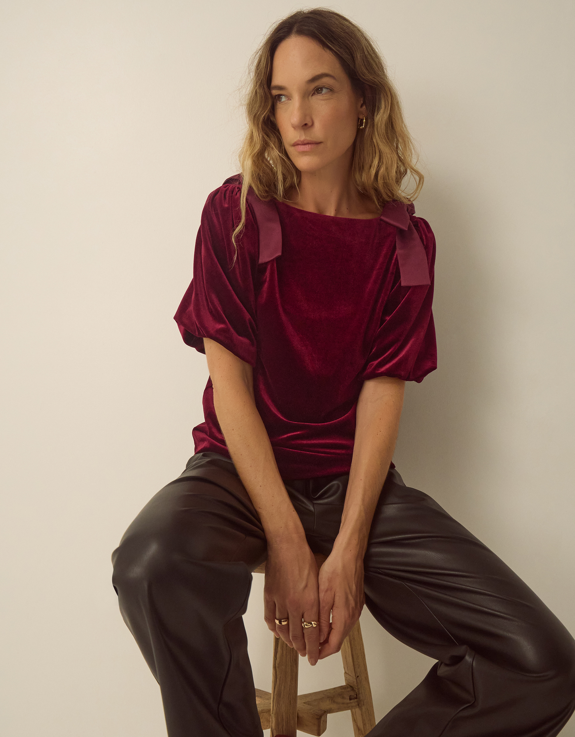 Monsoon Vittoria Short Sleeve Bow Velvet Top